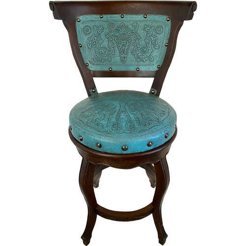 Spanish Heritage Swivel Counter Stool with Back - Teal