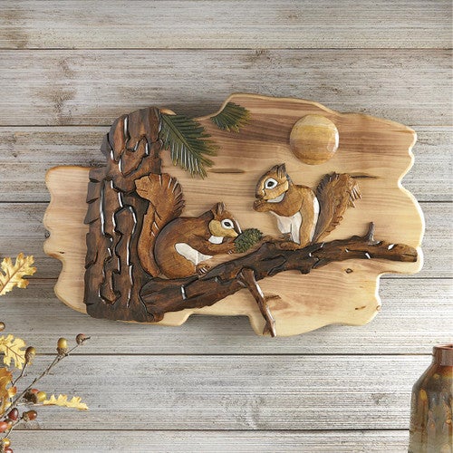 Squirrel Couple Wood Wall Art