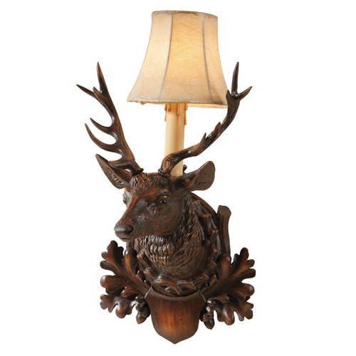 Stag Mount Wall Sconce with Faux Leather Shade - Right Facing