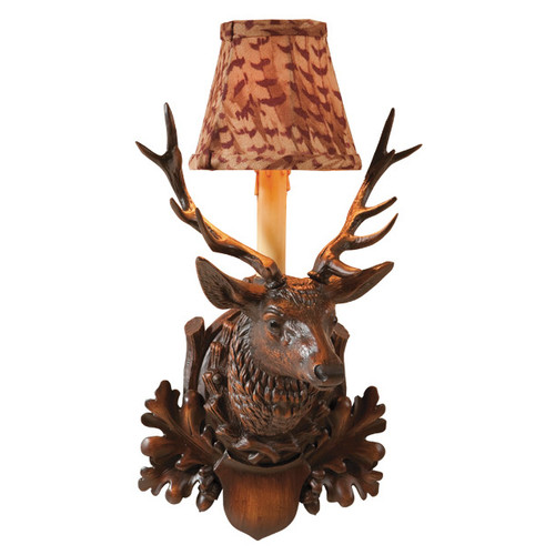 Stag Mount Wall Sconce with Print Shade - Left Facing