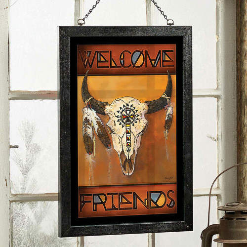 Stained Glass Art Bison Skull