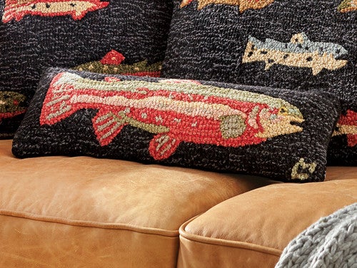 Steelhead Trout Red Hooked Wool Pillow