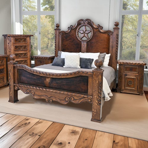 Texas Star Cowhide Bed - King