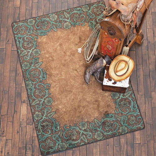 Tooled Turquoise Rug - 3 x 4