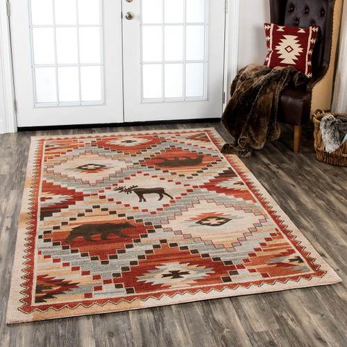 Tribal Moose & Bear Rug - 8 x 10