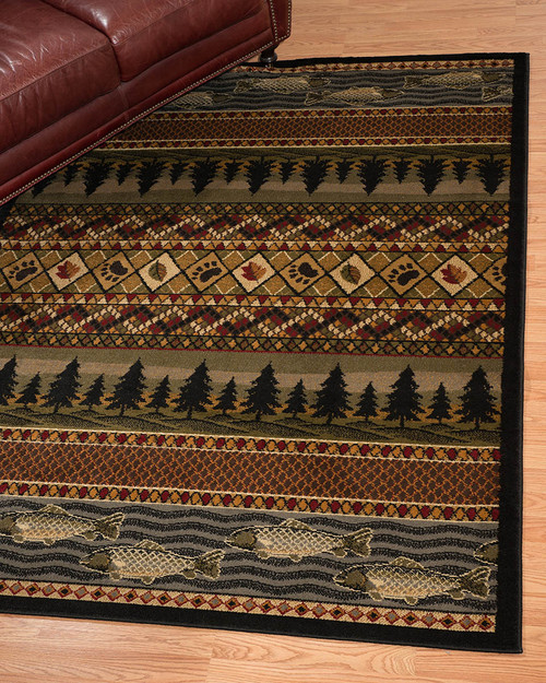 Trout and Pine Tree Rug - 5 x 8 - OUT OF STOCK UNTIL 06/18/2025