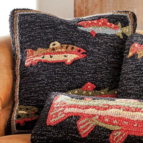 Trout Hooked Wool Pillow