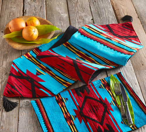 Turquoise Flame Chenille Table Runner