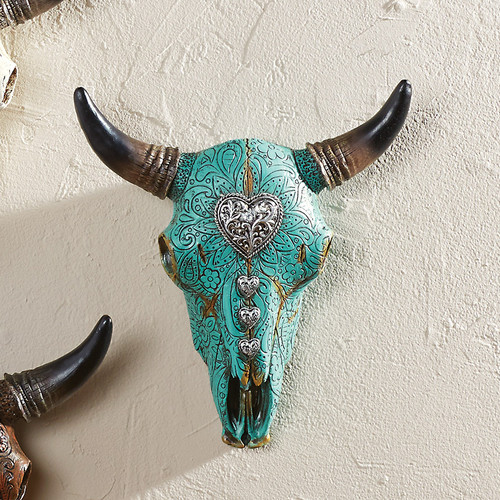 Turquoise Steer Skull with Heart Wall Hanging - OUT OF STOCK