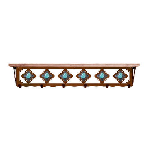 Turquoise Stone 42 Inch Pine Hook Shelf