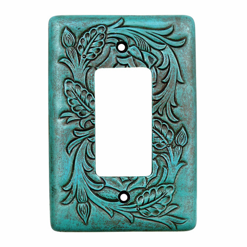 Turquoise Tooled Leather Single Rocker Cover