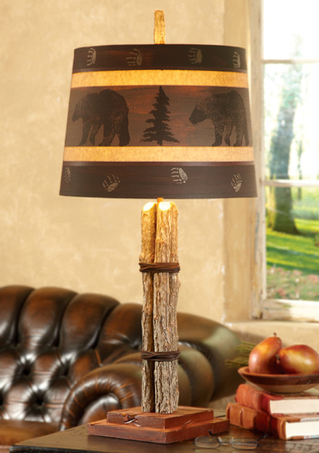 Twig Table Lamp with Painted Bear Shade
