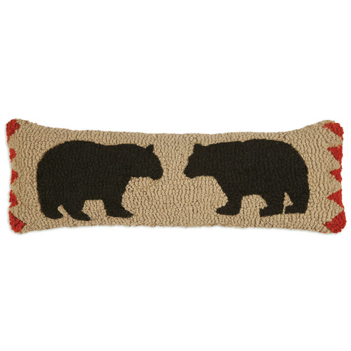 Two Black Bears Hooked Wool Pillow
