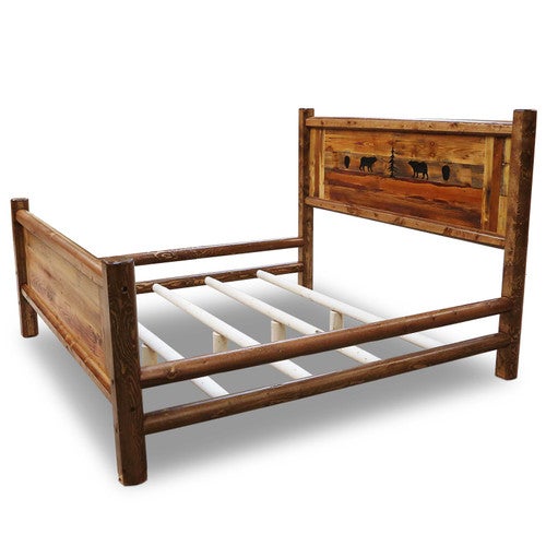 Bear Paw Barnwood Bed w/Bear Carvings - Full