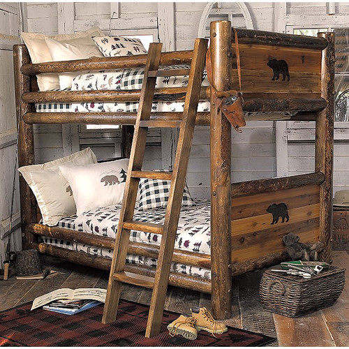 Twin over Twin Barnwood Bunkbed w/ Bear Carvings