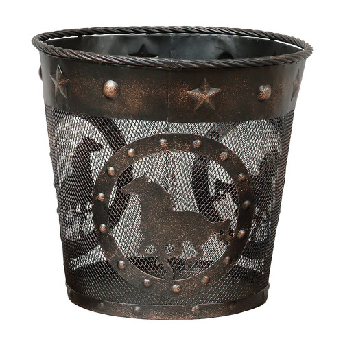 Western Horse Metal Waste Basket