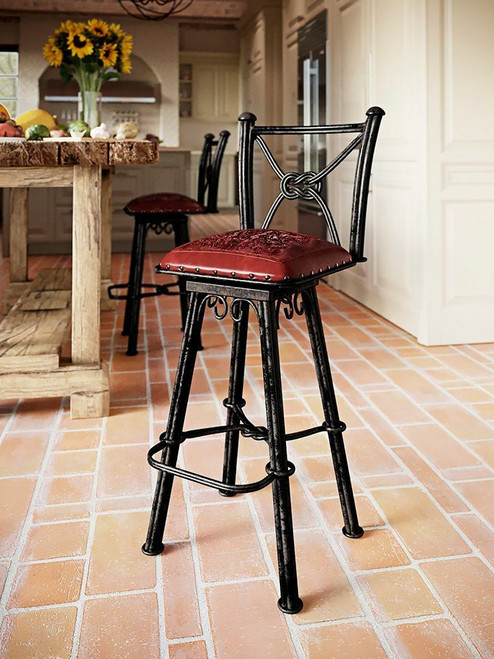 Coronado Iron Barstool with Back - Antique Red - Set of 2