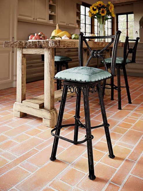 Coronado Iron Counter Stool with Back - Colonial Turquoise
