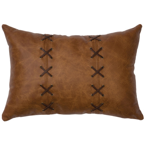 Whiskey Leather & Deerskin Lacing Pillow - Fabric Back