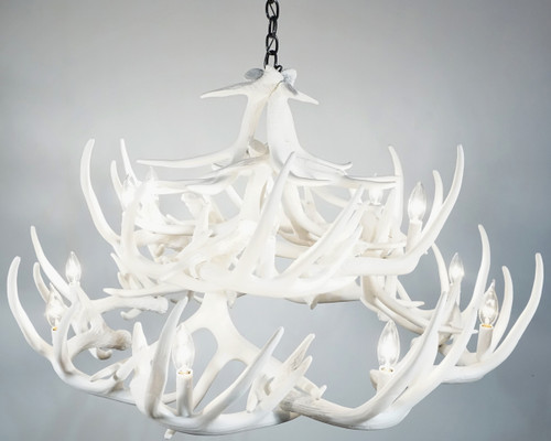 Whitetail Deer 24 Antler White Chandelier