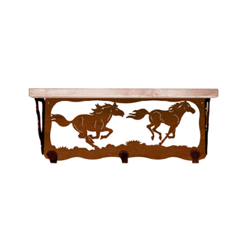 Wild Horses 20 Inch Pine Hook Shelf