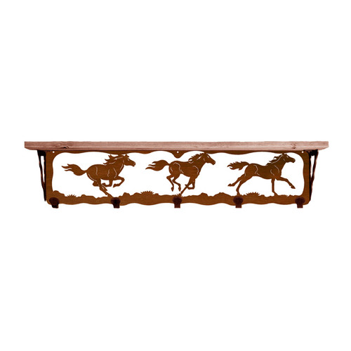 Wild Horses 34 Inch Pine Hook Shelf