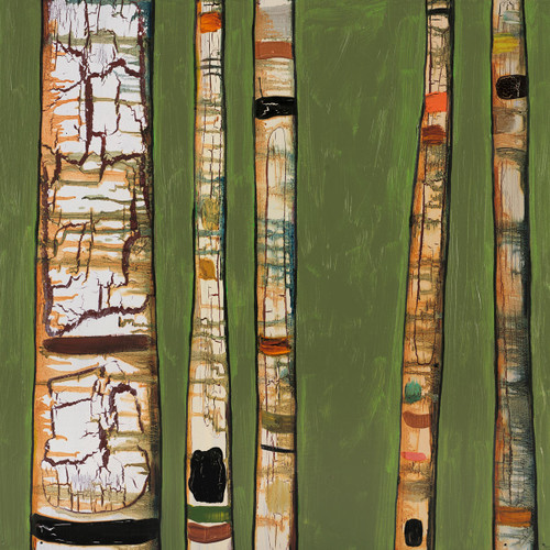 Woodland Birch Green Canvas Art