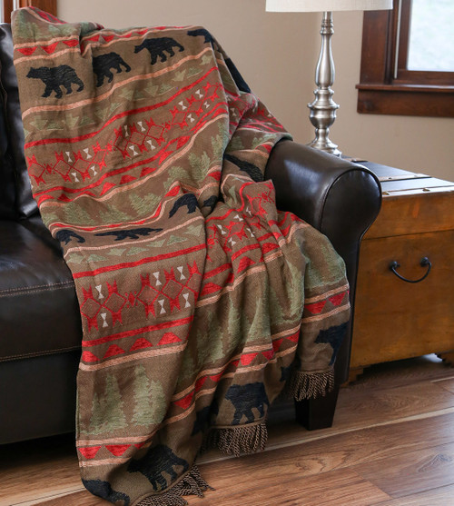 Woodland Bears Lined Chenille Throw