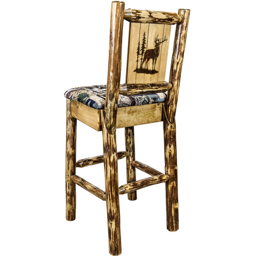 Woodsman Counter Stool with Back & Laser-Engraved Elk Design