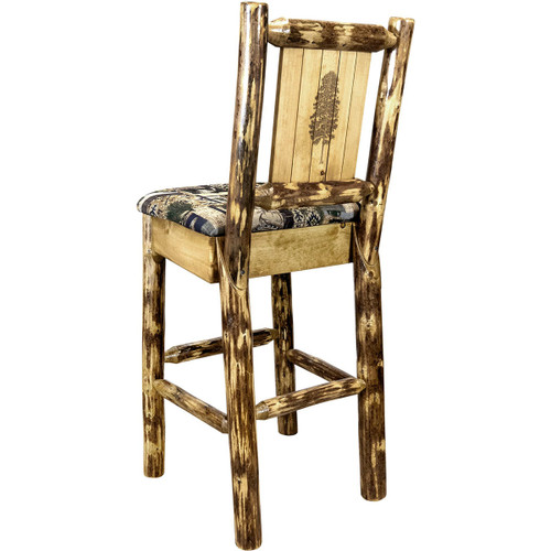 Woodsman Counter Stool with Back & Laser-Engraved Pine Tree Design