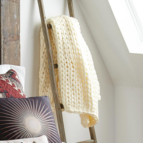 Cream Chunky Knitted Throw