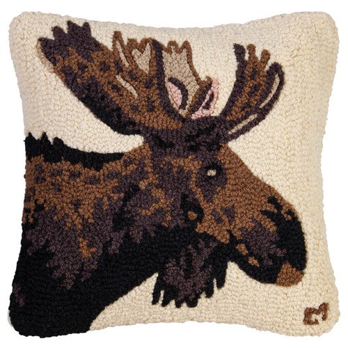 Moose Portrait Hooked Wool 18 x 18 Pillow - OUT OF STOCK UNTIL 07/03/2025