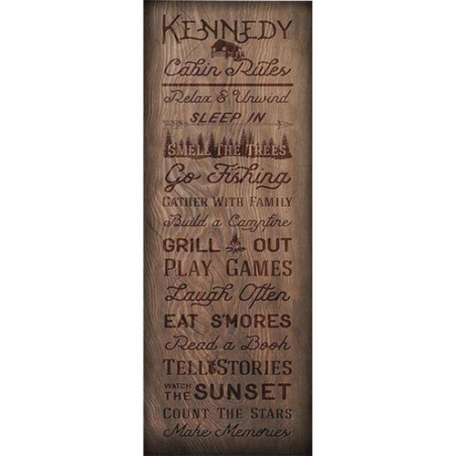 Cabin Rules Personalized Block Mount - 7 x 18