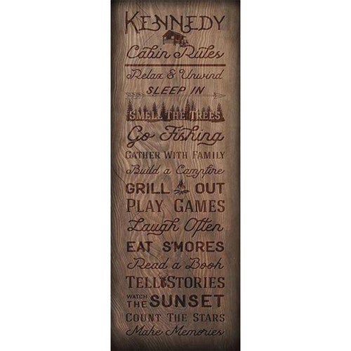 Cabin Rules Personalized Block Mount - 10 x 26