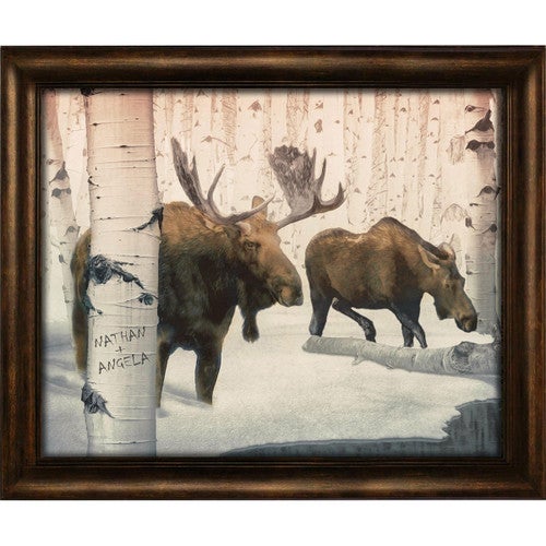 Birch Winter Moose Couple Personalized Framed Canvas - 25 x 20