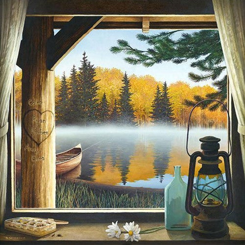 Cabin Window Personalized Block Mount - 16 x 16