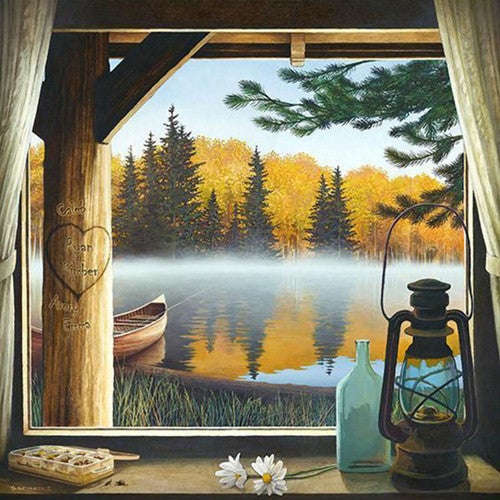 Cabin Window Personalized Block Mount - 23 x 23