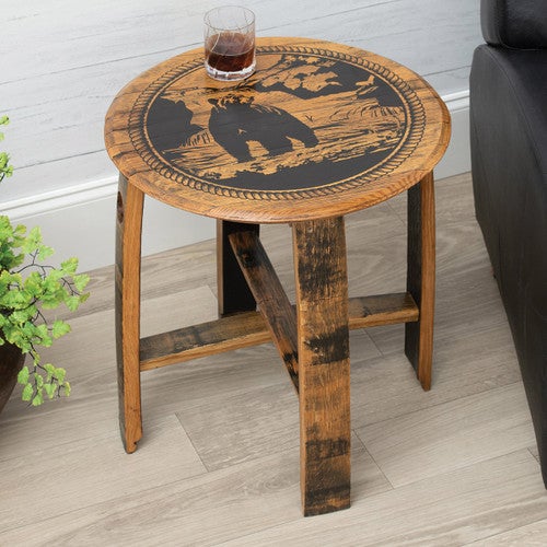 Mountain Bear Whiskey Barrel End Table