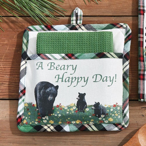 Bear Family Plaid Potholder Set