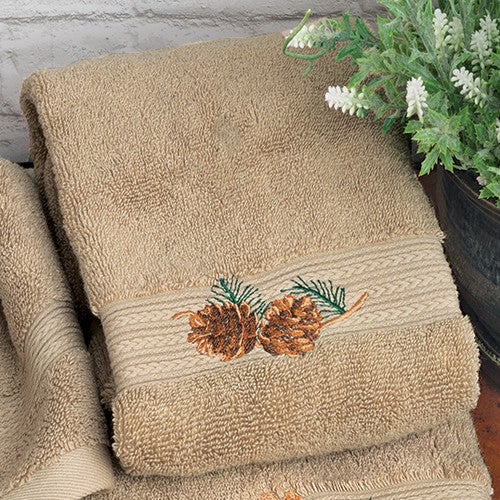 Pine Branch Linen Embroidered Hand Towel