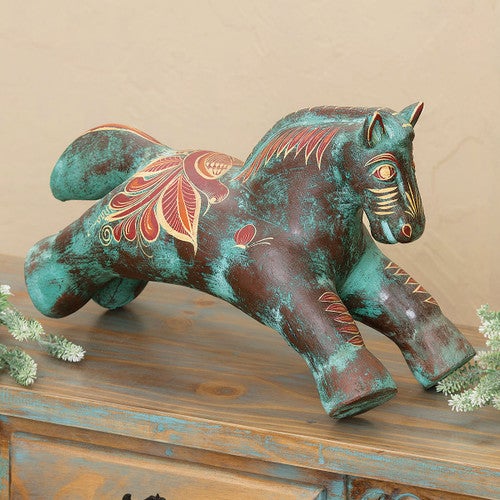 Turquoise Pottery Horse Sculpture