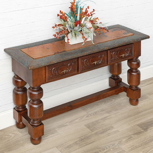 Cattleman's 3 Drawer Credenza w/ Leather Top