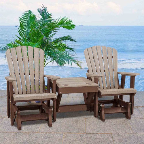 Kingston Adirondack Double Glider with Center Table - Weatherwood & Tudor Brown