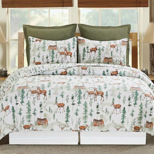 Wood Cabin Deer Quilt Bed Set - Full/Queen