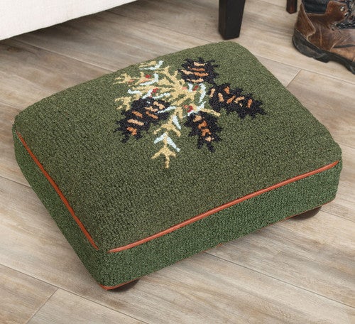 Pinecone Crest Hooked Wool Footstool