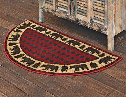 Bear Border Plaid Half-Round / Wedge Rug