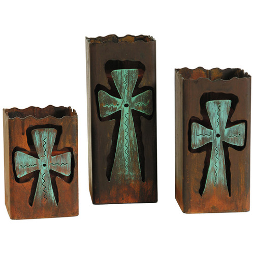 Rustic Metal Cross Candle Holders (Set of 3)