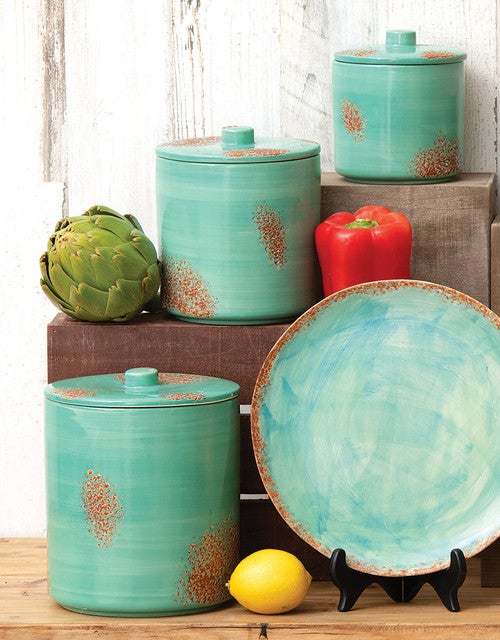 Turquoise Sky Ceramic Canisters - Set of 3
