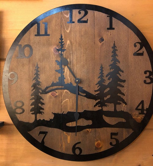 Pine Mountain Etched Wood Clock