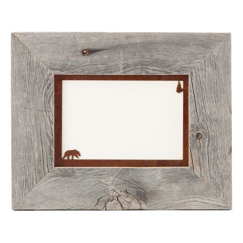 Barnwood & Rust Bear Mat 5 x 7 Landscape Frame